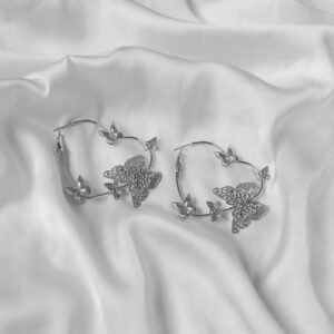 Silver Butterfly Hoop Earrings