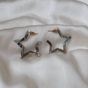 Marbled Star Hoop Earrings – Grey Statement Star Hoops