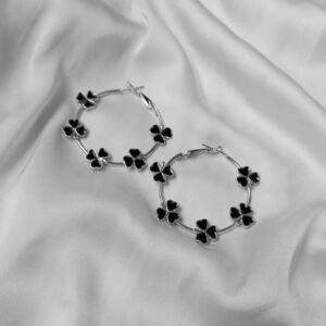 Black Clover Silver Hoop Earrings