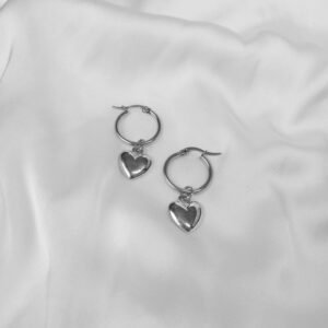 Silver Heart Charm Hoop Earrings