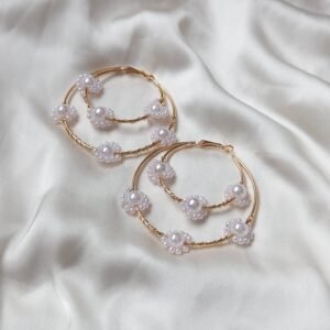 Faux Pearl Flower Hoop Earrings