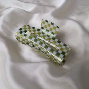 Large Green & White Retro Hair Clip - Green Hair Clip, Funky Hair Clip, 70's Accessories, Vintage Style Clip,Green Hair Claw,White Hair Clip