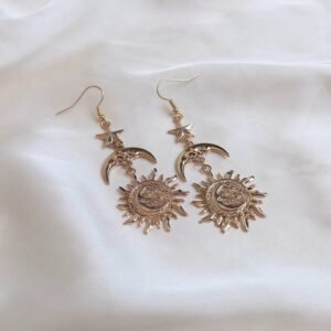 Gold Sun and Moon Drop Earrings