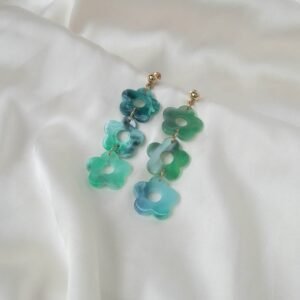 Green Flower Cluster Drop Earrings