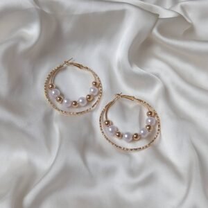 Gold Beaded Double Hoop Earrings