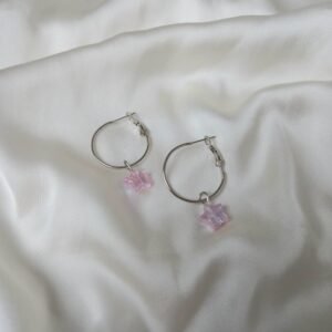 Silver Hoop Earrings with Pink Star Charm – Dainty Star Hoops