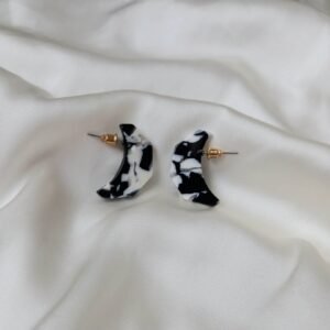 Black & White Marble Moon Earrings – Speckled Crescent Studs
