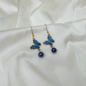 Teal Butterfly & Navy Bead Drop Earrings