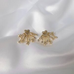 Gold Star & Heart Cluster Stud Earrings
