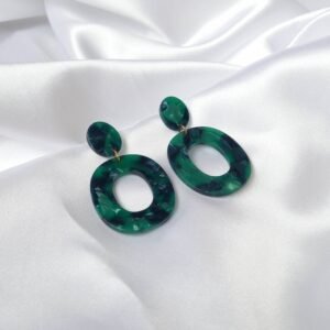 Green Marbled Hoop Earrings