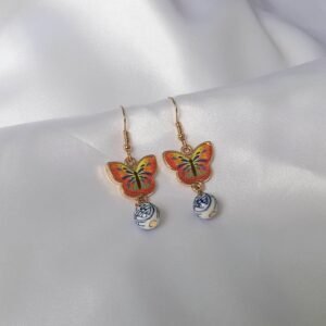 Orange Butterfly Drop Earrings