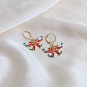 Gold Hoop Earrings with Butterfly Charm