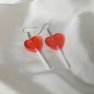 Red Heart Lollipop Drop Earrings