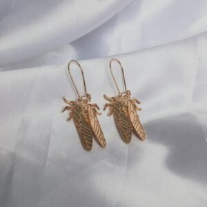 Gold Cicada Wing Drop Earrings
