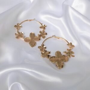 Chunky Flower Gold Hoop Earrings