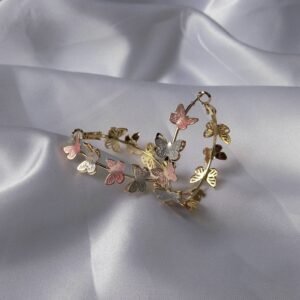 Gold Hoop Earrings with Pink Butterfly Charms