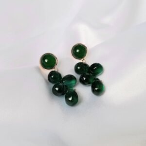 Emerald Green Bead Cluster Drop Earrings