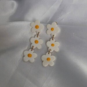 Daisy Cluster Gold Thread Drop Earrings