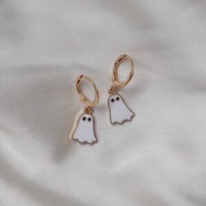 Gold Ghost Charm Drop Earrings