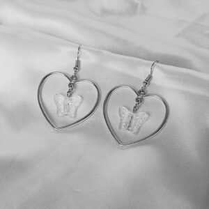 Clear Heart Hoop Earrings with Butterfly Charm