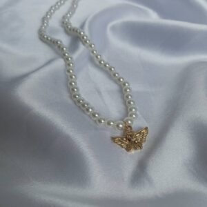 Gold Angel Charm Pearl Necklace - Faux Pearl Necklaces In The UK,Gold Angel Necklace,Angel Jewellery,Gold Jewellery In The UK,Gold Necklace