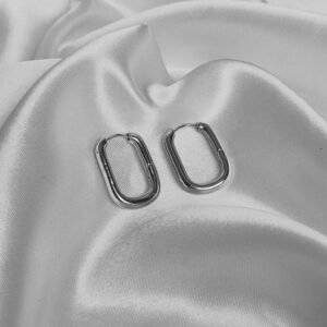 Silver Oval Huggie Hoop Earrings