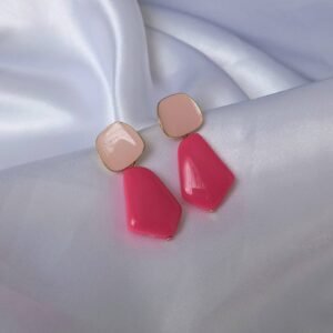 Pink Geometric Colour Block Drop Earrings