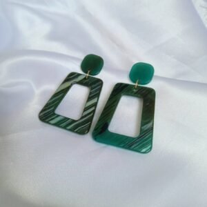 Green Geometric Drop Earrings