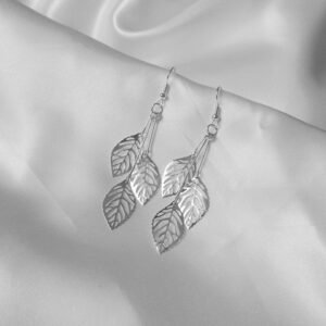 Silver Textured Leaf Drop Earrings