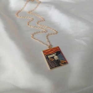 Gold Painting Necklace -The Scream Painting Necklace,Famous Paintings,Gold Chain Necklaces,Gold Necklaces In The UK,Gold Jewellery In The UK