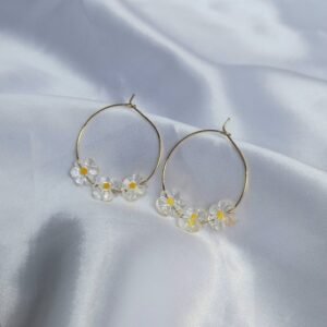 Daisy Flower Bead Hoop Earrings