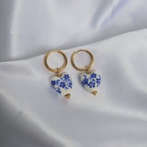 Blue Bead Gold Drop Earrings