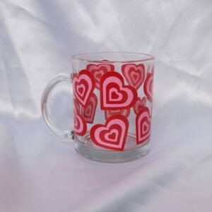Retro Heart Glass Mug -  Valentines Day Gift In The UK, Pink Retro Mug, 70's Mug, Gifts For Her In The UK, Red Love Mug,Retro Mug,Funky Mug