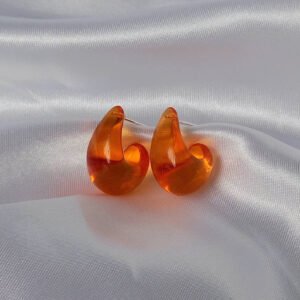 Chunky Orange Resin Hoop Earrings