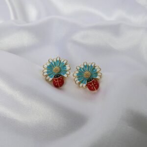 Turquoise Flower & Ladybird Stud Earrings