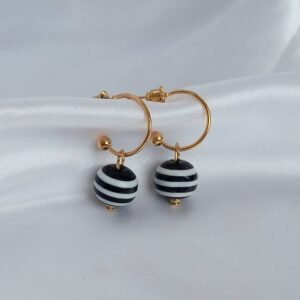 Black & White Striped Bead Drop Earrings