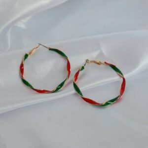 Red & Green Candy Cane Twist Hoop Earrings