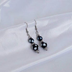 Silver & Black Bead Drop Earrings