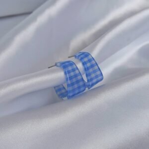 Blue Gingham Square Hoop Earrings