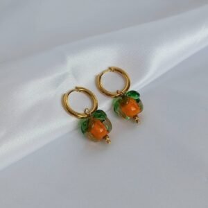 Pumpkin Charm Gold Hoop Earrings