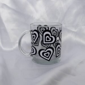 Retro Heart Glass Mug -  Valentines Day Gift In The UK,Black Retro Mug,70's Mug,Gifts For Her In The UK,Black Love Mug,Retro Mug,Funky Mug