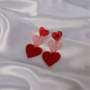 Red & Pink Ombre Heart Drop Earrings