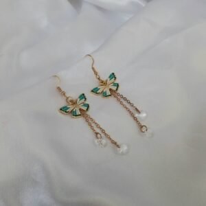 Gold Chain Tassel Earrings with Butterfly Charm