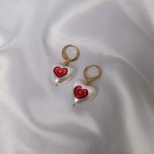 Red Heart Charm Gold Hoop Earrings