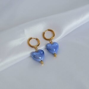 Blue Bead Heart Drop Earrings