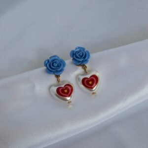 Pink & Blue Retro Heart Drop Earrings