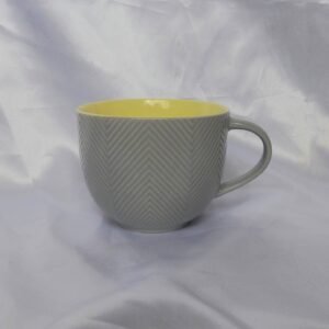 Large Grey Patterned Teacup - Grey Coffee Cup,Gifts For Her,Herbal Tea Cup,Yellow Mug,Grey & Yellow,Grey Mug,Cute Teacup,Yellow Teacup