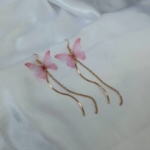 Pink Butterfly Long Chain Earrings