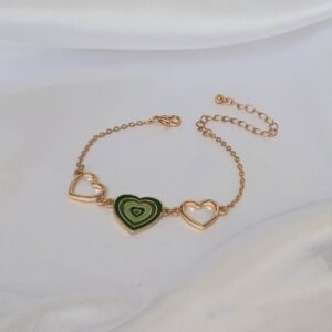 Gold & Green Heart Bracelet - Gold Jewellery In The UK,Gold Bracelets In The UK,Green Heart Bracelet,Heart Jewellery,Gold Chain Bracelets