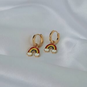 Gold Hoop Earrings with Rainbow Charm